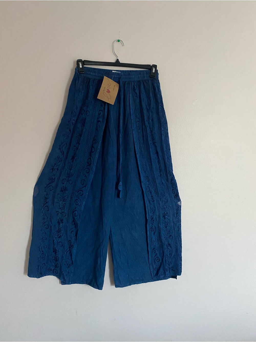 Ashley Taylor Teal Embroidered Wide-Leg Pants